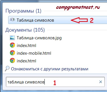 нашли таблицу символов windows 7