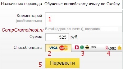оплата услуг на сайте от Яндекса