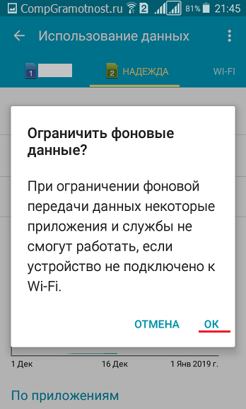 Подтверждение ограничения фоновых данных для всех приложений Андроида