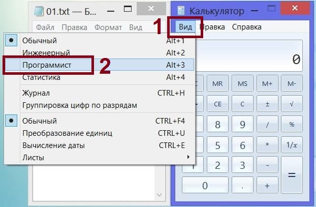 калькулятор в режиме Программист