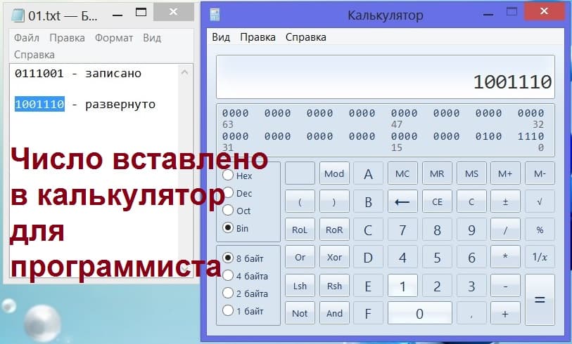Вставка двоичного числа на калькуляторе для программиста